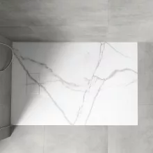 HD Marco White Marble 80x100 SMC kompozit magasított szögletes kőhatású zuhanytálca, 15 cm magas, szifonnal