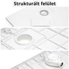 HD Marco White Marble 80x100 SMC kompozit magasított szögletes kőhatású zuhanytálca, 15 cm magas, szifon nélkül