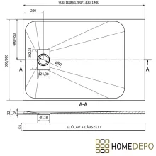 HD Marco White Marble 80x100 SMC kompozit magasított szögletes kőhatású zuhanytálca, 15 cm magas, szifon nélkül