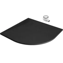 HD Marco Black 80x80 SMC kompozit slim íves kőhatású zuhanytálca, 2,6 cm magas, szifonnal