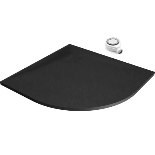 HD Marco Black 80x80 SMC kompozit slim íves kőhatású zuhanytálca, 2,6 cm magas, szifonnal