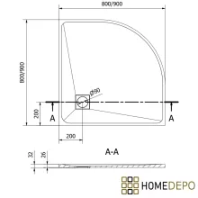 HD Marco Black 80x80 SMC kompozit slim íves kőhatású zuhanytálca, 2,6 cm magas, szifonnal