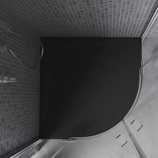 HD Marco Black 80x80/90x90 SMC kompozit slim íves kőhatású zuhanytálca, 2,6 cm magas, szifon nélkül