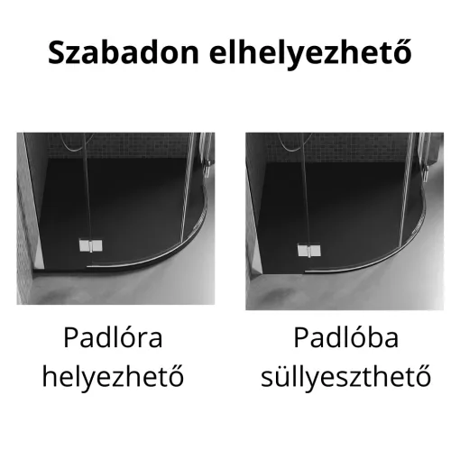 HD Marco Black 80x80/90x90 SMC kompozit slim íves kőhatású zuhanytálca, 2,6 cm magas, szifon nélkül