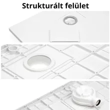 HD Marco White 80x80 SMC kompozit slim íves kőhatású zuhanytálca, 2,6 cm magas, szifonnal