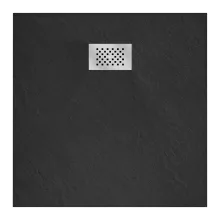 HD Marco+ Black 80x80/90x90 SMC kompozit slim szögletes kőhatású zuhanytálca, krómozott ráccsal, 2,6 cm magas, szifon nélkül