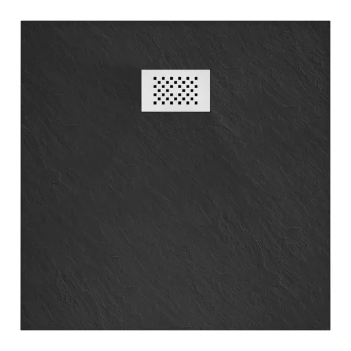 HD Marco+ Black 80x80/90x90 SMC kompozit slim szögletes kőhatású zuhanytálca, fehér ráccsal, 2,6 cm magas, szifon nélkül