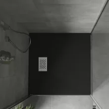 HD Marco+ Black 80x80/90x90 SMC kompozit slim szögletes kőhatású zuhanytálca, fehér ráccsal, 2,6 cm magas, szifon nélkül