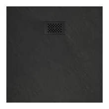 HD Marco+ Black 80x80 SMC kompozit slim szögletes kőhatású zuhanytálca, fekete ráccsal, 2,6 cm magas, szifonnal