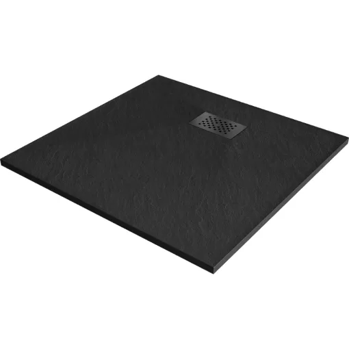 HD Marco+ Black 80x80/90x90 SMC kompozit slim szögletes kőhatású zuhanytálca, fekete ráccsal, 2,6 cm magas, szifon nélkül