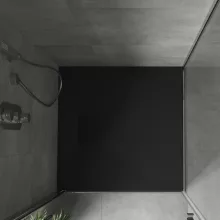 HD Marco+ Black 80x80/90x90 SMC kompozit slim szögletes kőhatású zuhanytálca, fekete ráccsal, 2,6 cm magas, szifon nélkül