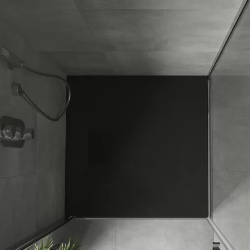 HD Marco+ Black 80x80/90x90 SMC kompozit slim szögletes kőhatású zuhanytálca, fekete ráccsal, 2,6 cm magas, szifon nélkül
