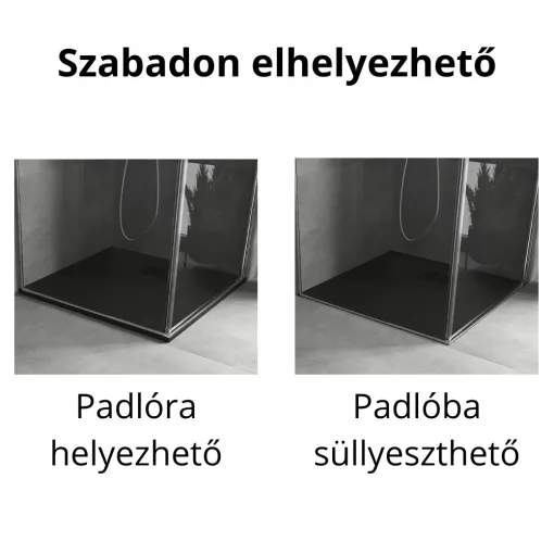 HD Marco+ Black 80x80/90x90 SMC kompozit slim szögletes kőhatású zuhanytálca, fekete ráccsal, 2,6 cm magas, szifon nélkül