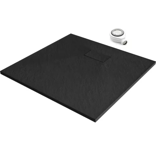 HD Marco Black 80x80 SMC kompozit slim szögletes kőhatású zuhanytálca, 2,6 cm magas, szifonnal