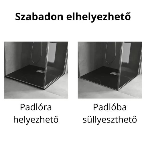 HD Marco+ Black Marble 90x90 SMC kompozit slim szögletes kőhatású zuhanytálca, krómozott ráccsal, 2,6 cm magas, szifon nélkül