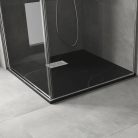 HD Marco+ Black Marble 90x90 SMC kompozit slim szögletes kőhatású zuhanytálca, fehér ráccsal, 2,6 cm magas, szifonnal