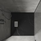 HD Marco+ Black Marble 90x90 SMC kompozit slim szögletes kőhatású zuhanytálca, fehér ráccsal, 2,6 cm magas, szifonnal
