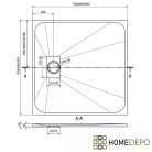 HD Marco+ Black Marble 90x90 SMC kompozit slim szögletes kőhatású zuhanytálca, fehér ráccsal, 2,6 cm magas, szifonnal