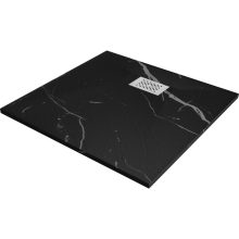 HD Marco+ Black Marble 80x80/90x90 SMC kompozit slim szögletes kőhatású zuhanytálca, fehér ráccsal, 2,6 cm magas, szifon nélkül