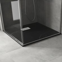 HD Marco+ Black Marble 80x80/90x90 SMC kompozit slim szögletes kőhatású zuhanytálca, fehér ráccsal, 2,6 cm magas, szifon nélkül