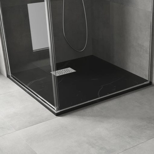 HD Marco+ Black Marble 80x80/90x90 SMC kompozit slim szögletes kőhatású zuhanytálca, fehér ráccsal, 2,6 cm magas, szifon nélkül
