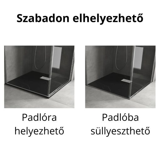 HD Marco+ Black Marble 80x80/90x90 SMC kompozit slim szögletes kőhatású zuhanytálca, fehér ráccsal, 2,6 cm magas, szifon nélkül