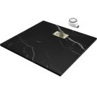 HD Marco+ Black Marble 90x90 SMC kompozit slim szögletes kőhatású zuhanytálca, arany színű ráccsal, 2,6 cm magas, szifonnal