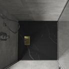 HD Marco+ Black Marble 90x90 SMC kompozit slim szögletes kőhatású zuhanytálca, arany színű ráccsal, 2,6 cm magas, szifonnal