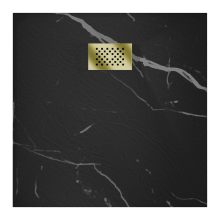 HD Marco+ Black Marble 80x80/90x90 SMC kompozit slim szögletes kőhatású zuhanytálca, arany színű ráccsal, 2,6 cm magas, szifon nélkül