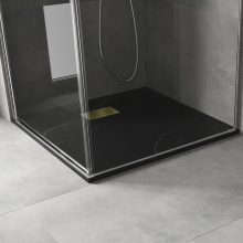 HD Marco+ Black Marble 80x80/90x90 SMC kompozit slim szögletes kőhatású zuhanytálca, arany színű ráccsal, 2,6 cm magas, szifon nélkül