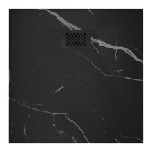 HD Marco+ Black Marble 80x80/90x90 SMC kompozit slim szögletes kőhatású zuhanytálca, fekete ráccsal, 2,6 cm magas, szifon nélkül