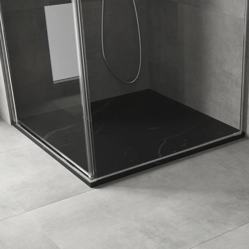 HD Marco+ Black Marble 80x80/90x90 SMC kompozit slim szögletes kőhatású zuhanytálca, fekete ráccsal, 2,6 cm magas, szifon nélkül
