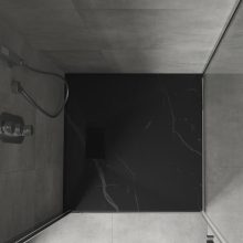 HD Marco+ Black Marble 80x80/90x90 SMC kompozit slim szögletes kőhatású zuhanytálca, fekete ráccsal, 2,6 cm magas, szifon nélkül
