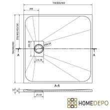 HD Marco+ Black Marble 80x80/90x90 SMC kompozit slim szögletes kőhatású zuhanytálca, fekete ráccsal, 2,6 cm magas, szifon nélkül