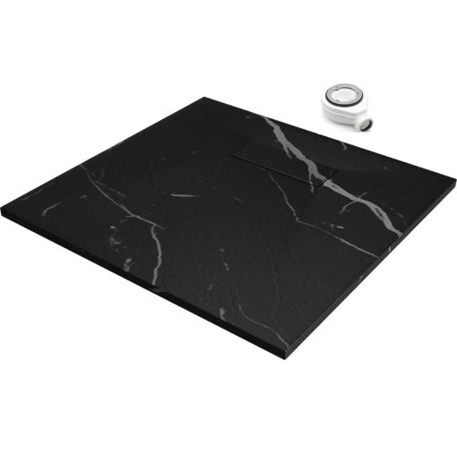HD Marco Black Marble 80x80 SMC kompozit slim szögletes kőhatású zuhanytálca, 2,6 cm magas, szifonnal