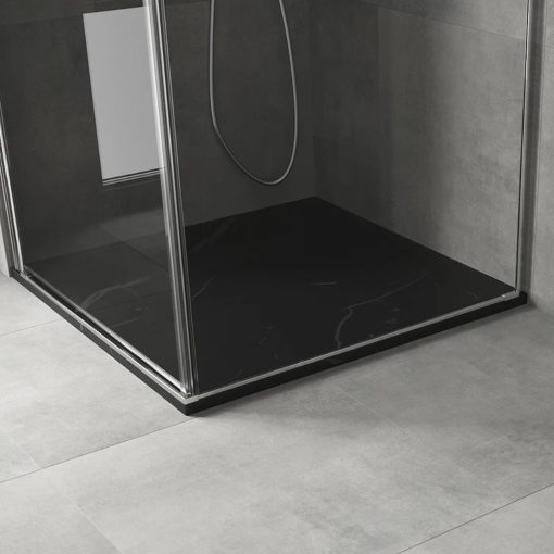 HD Marco Black Marble 80x80 SMC kompozit slim szögletes kőhatású zuhanytálca, 2,6 cm magas, szifonnal