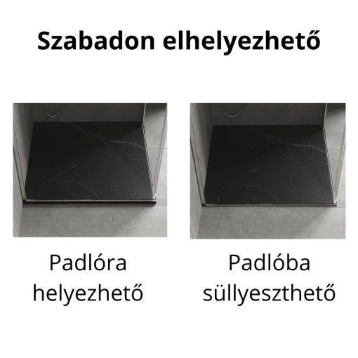 HD Marco Black Marble 80x80 SMC kompozit slim szögletes kőhatású zuhanytálca, 2,6 cm magas, szifonnal