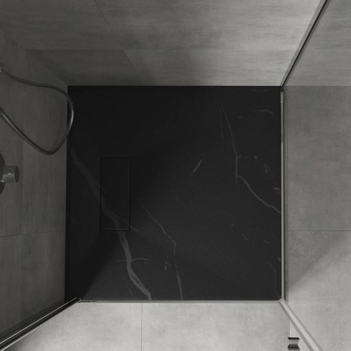 HD Marco Black Marble 80x80/90x90 SMC kompozit slim szögletes kőhatású zuhanytálca, 2,6 cm magas, szifon nélkül