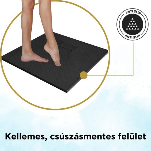 HD Marco Black 80x80/90x90 SMC kompozit slim szögletes kőhatású zuhanytálca, 2,6 cm magas, szifon nélkül