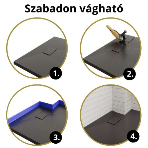 HD Marco Black 80x80/90x90 SMC kompozit slim szögletes kőhatású zuhanytálca, 2,6 cm magas, szifon nélkül