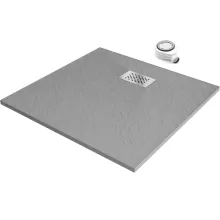 HD Marco+ Gray 80x80 SMC kompozit slim szögletes kőhatású zuhanytálca, krómozott ráccsal, 2,6 cm magas, szifonnal