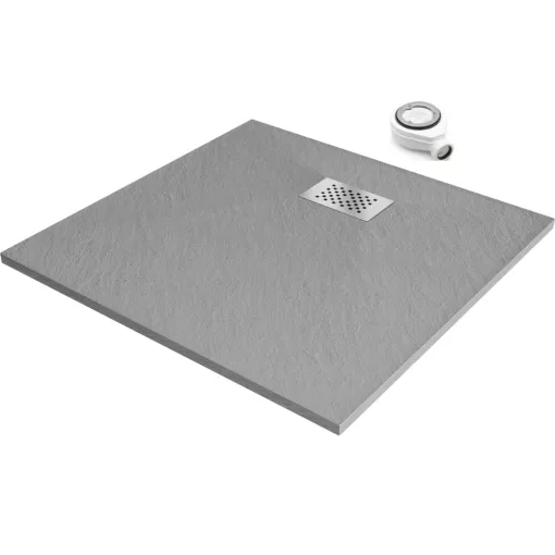 HD Marco+ Gray 80x80 SMC kompozit slim szögletes kőhatású zuhanytálca, krómozott ráccsal, 2,6 cm magas, szifonnal