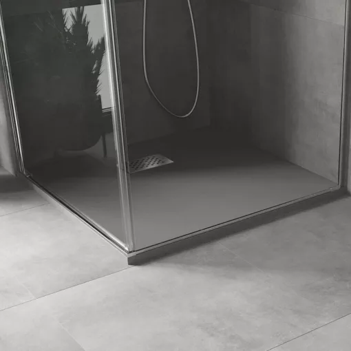 HD Marco+ Gray 80x80 SMC kompozit slim szögletes kőhatású zuhanytálca, krómozott ráccsal, 2,6 cm magas, szifonnal