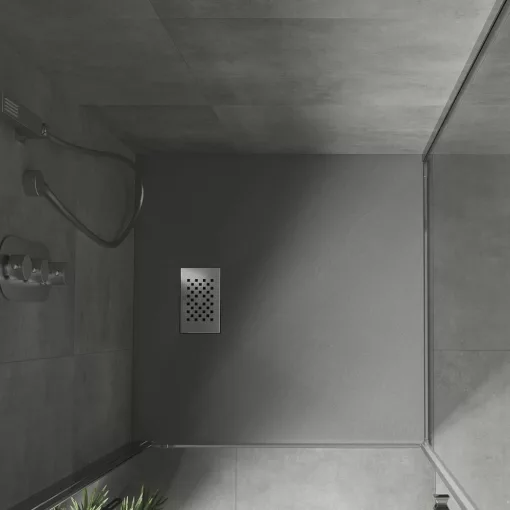 HD Marco+ Gray 80x80 SMC kompozit slim szögletes kőhatású zuhanytálca, krómozott ráccsal, 2,6 cm magas, szifonnal