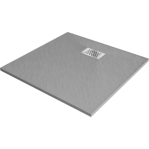 HD Marco+ Gray 80x80/90x90 SMC kompozit slim szögletes kőhatású zuhanytálca, krómozott ráccsal, 2,6 cm magas, szifon nélkül