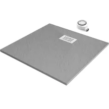 HD Marco+ Gray 80x80 SMC kompozit slim szögletes kőhatású zuhanytálca, fehér ráccsal, 2,6 cm magas, szifonnal
