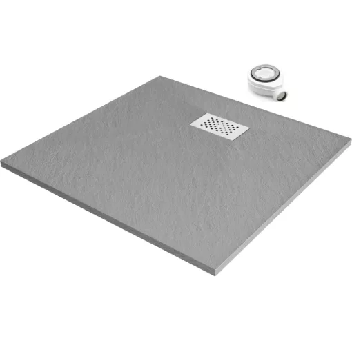 HD Marco+ Gray 80x80 SMC kompozit slim szögletes kőhatású zuhanytálca, fehér ráccsal, 2,6 cm magas, szifonnal