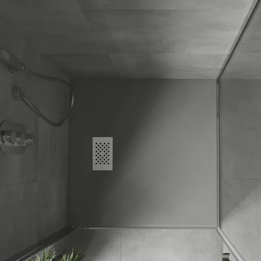 HD Marco+ Gray 80x80 SMC kompozit slim szögletes kőhatású zuhanytálca, fehér ráccsal, 2,6 cm magas, szifonnal