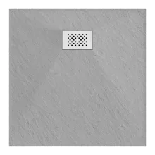 HD Marco+ Gray 80x80/90x90 SMC kompozit slim szögletes kőhatású zuhanytálca, fehér ráccsal, 2,6 cm magas, szifon nélkül