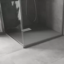 HD Marco+ Gray 80x80/90x90 SMC kompozit slim szögletes kőhatású zuhanytálca, fehér ráccsal, 2,6 cm magas, szifon nélkül